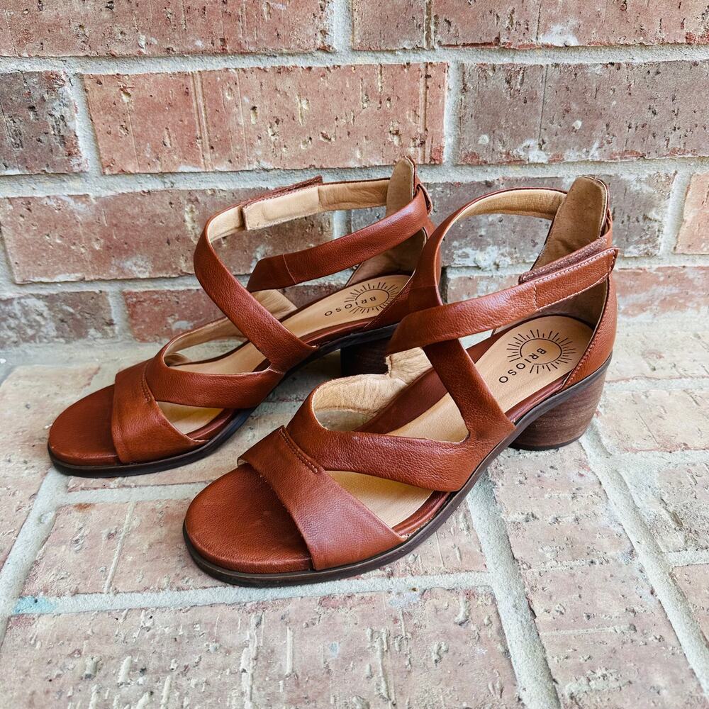 Brioso Women's Brown Leather Adjustable Strappy Block Heel Sandals Size 10M - Picture 2 of 10
